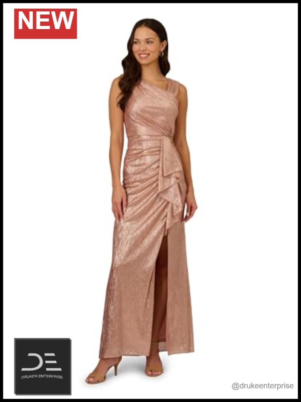 Metallic Foil Long Dress Asymmetrical Neck Sleeveless Mermaid Gown